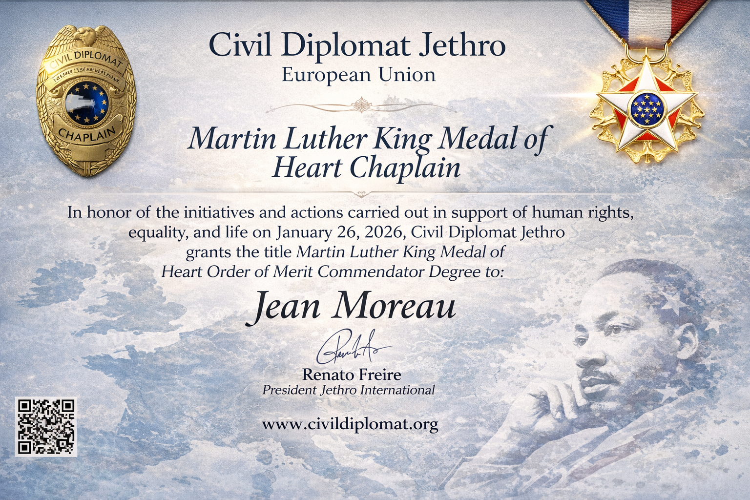 Martin Luther King Award by Civil Diplomat Jethro International