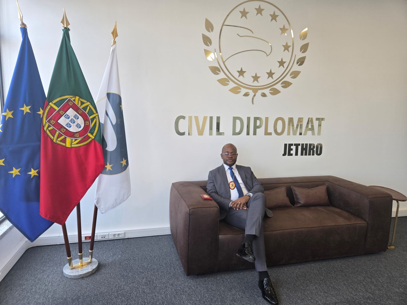 Diplomata Civil Cristiano Chizena at the headquarters of the Civil Diplomat Jethro Organisation in European Union.