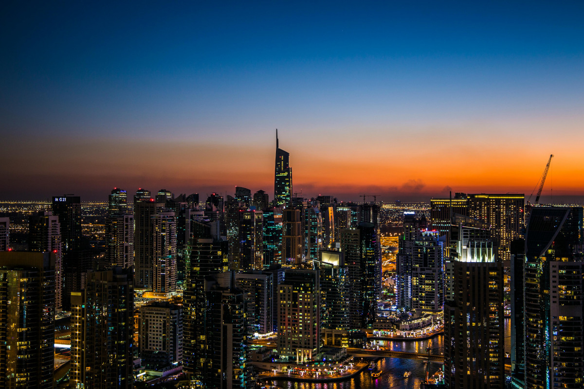 Dubai at night lights sunset.