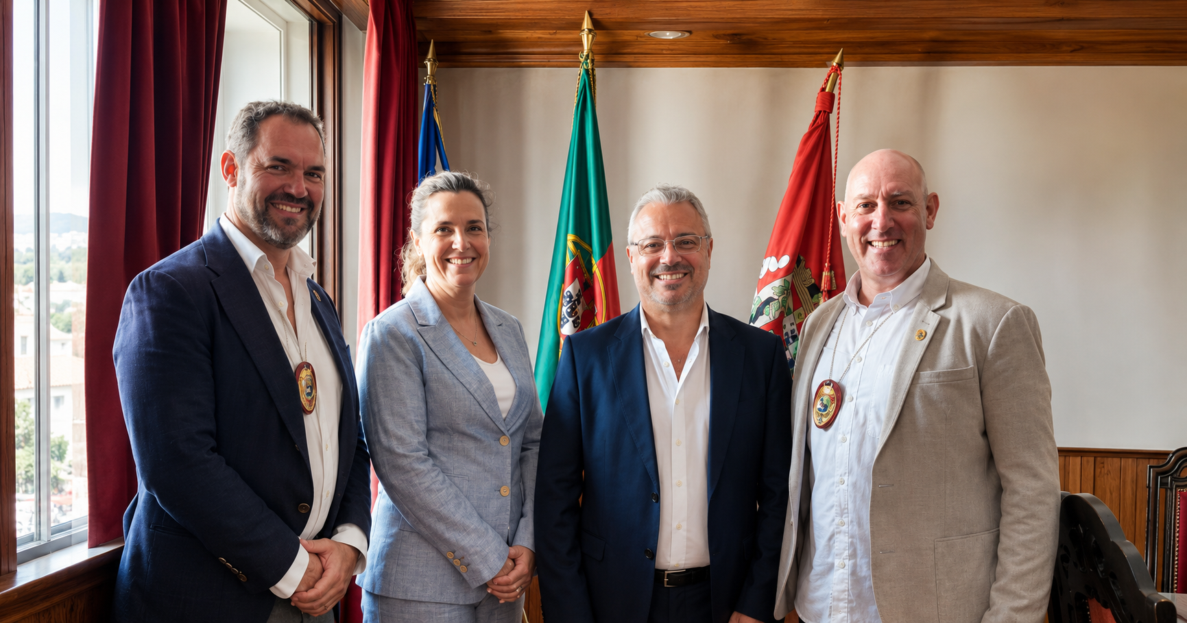 Diplomatas Civis David Silva e Rui Miguel Coelho com o Presidente da Câmara de Arruda dos Vinhos Carlos Alves e a Vereadora Carla Munhoz.