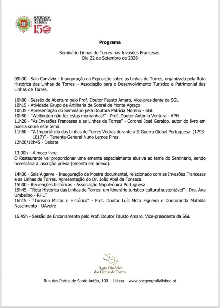 Seminário Linhas de Torres nas Invasões Francesas apresentação Coronel José Geraldo Autor e Poeta Portugal.
